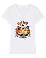 Halloween Pumpkin Fall Harvest Gourd Autumn Funny Seasonal Tricou mânecă scurtă guler V Damă Evoker