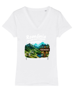 România.... Transfăgărășan  Tricou mânecă scurtă guler V Damă Evoker