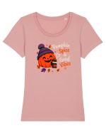Pumpkin spice& good vibes Tricou mânecă scurtă guler larg fitted Damă Expresser