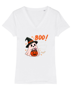 Boo...have a spooky day Tricou mânecă scurtă guler V Damă Evoker