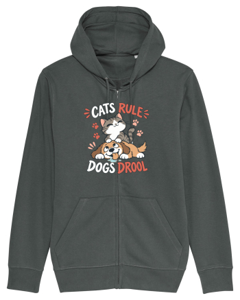 Funny Feline Cartoon Cat vs Dog Humor Cute Pet Animals Anthracite
