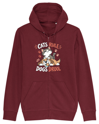 Funny Feline Cartoon Cat vs Dog Humor Cute Pet Animals Burgundy