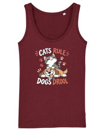 Funny Feline Cartoon Cat vs Dog Humor Cute Pet Animals Burgundy