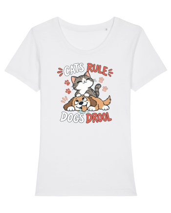 Funny Feline Cartoon Cat vs Dog Humor Cute Pet Animals White