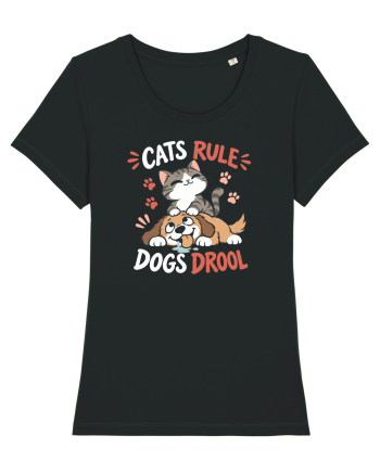 Funny Feline Cartoon Cat vs Dog Humor Cute Pet Animals Black