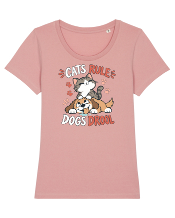 Funny Feline Cartoon Cat vs Dog Humor Cute Pet Animals Canyon Pink