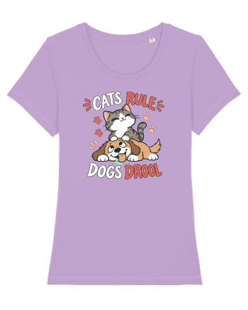Funny Feline Cartoon Cat vs Dog Humor Cute Pet Animals Lavender Dawn