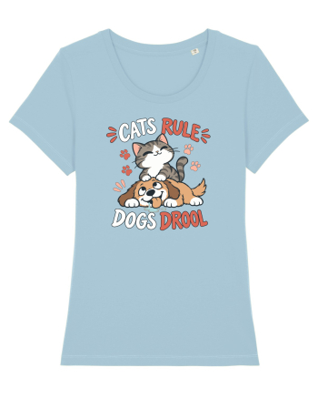 Funny Feline Cartoon Cat vs Dog Humor Cute Pet Animals Sky Blue