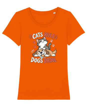 Funny Feline Cartoon Cat vs Dog Humor Cute Pet Animals Bright Orange