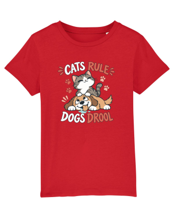 Funny Feline Cartoon Cat vs Dog Humor Cute Pet Animals Red