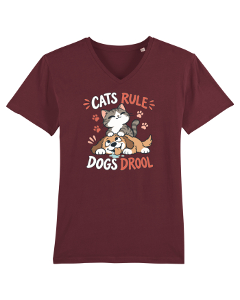 Funny Feline Cartoon Cat vs Dog Humor Cute Pet Animals Burgundy