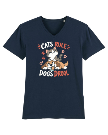 Funny Feline Cartoon Cat vs Dog Humor Cute Pet Animals French Navy