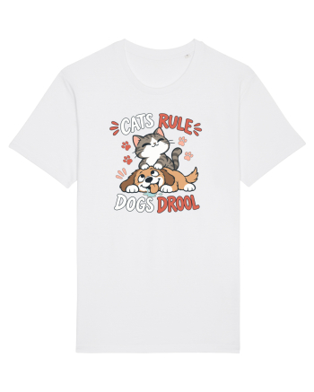 Funny Feline Cartoon Cat vs Dog Humor Cute Pet Animals White