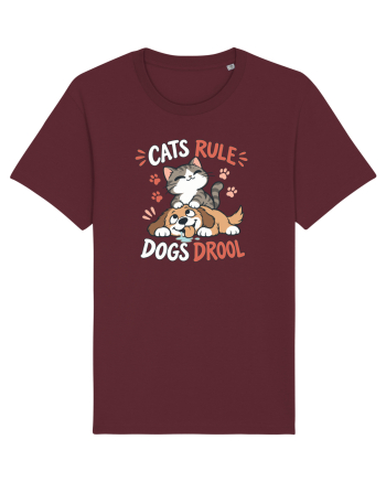 Funny Feline Cartoon Cat vs Dog Humor Cute Pet Animals Burgundy