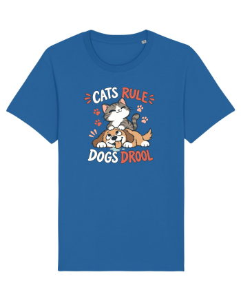 Funny Feline Cartoon Cat vs Dog Humor Cute Pet Animals Royal Blue