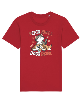 Funny Feline Cartoon Cat vs Dog Humor Cute Pet Animals Red