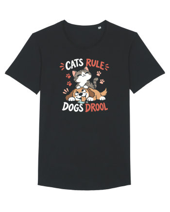 Funny Feline Cartoon Cat vs Dog Humor Cute Pet Animals Black