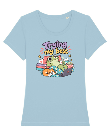 Funny Frog Procrastination Humor Relaxing Frogs Lover Lazy Sky Blue