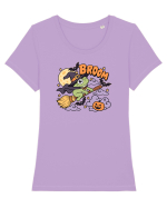 Funny Halloween Frog Witch Broomstick Pumpkin Bat Cute Broom Tricou mânecă scurtă guler larg fitted Damă Expresser