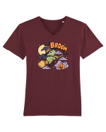 Funny Halloween Frog Witch Broomstick Pumpkin Bat Cute Broom Tricou mânecă scurtă guler V Bărbat Presenter
