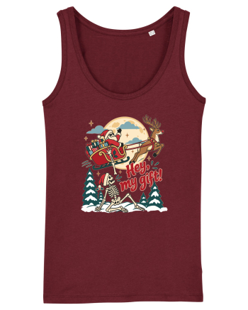 Funny Christmas Skeleton Santa Sleigh Reindeer Present Snatch Burgundy
