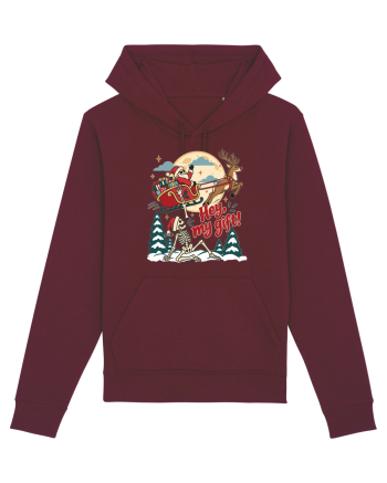 Funny Christmas Skeleton Santa Sleigh Reindeer Present Snatch Burgundy