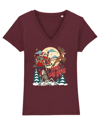 Funny Christmas Skeleton Santa Sleigh Reindeer Present Snatch Burgundy