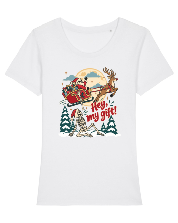 Funny Christmas Skeleton Santa Sleigh Reindeer Present Snatch White