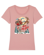 Funny Christmas Skeleton Santa Sleigh Reindeer Present Snatch Tricou mânecă scurtă guler larg fitted Damă Expresser