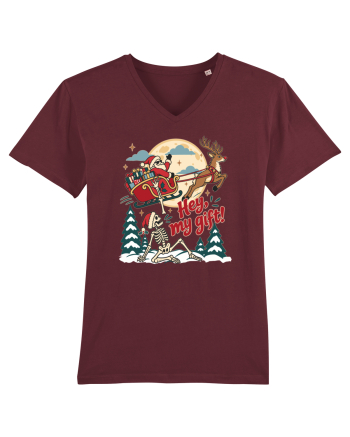 Funny Christmas Skeleton Santa Sleigh Reindeer Present Snatch Burgundy
