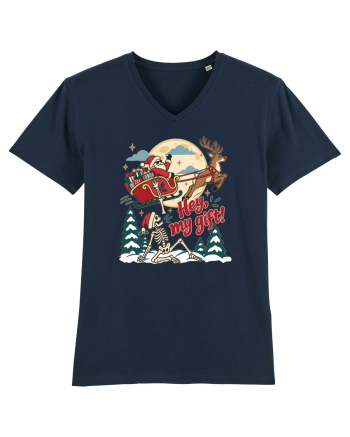 Funny Christmas Skeleton Santa Sleigh Reindeer Present Snatch French Navy