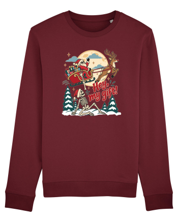 Funny Christmas Skeleton Santa Sleigh Reindeer Present Snatch Burgundy