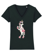 Stylish Unicorn with Sunglasses and Rainbow Hair Pretty Cute Tricou mânecă scurtă guler V Damă Evoker