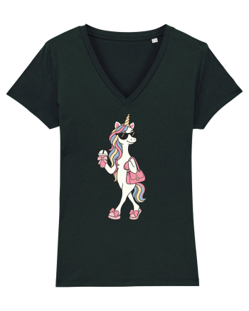 Stylish Unicorn with Sunglasses and Rainbow Hair Pretty Cute Black