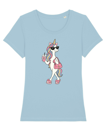 Stylish Unicorn with Sunglasses and Rainbow Hair Pretty Cute Sky Blue