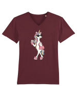 Stylish Unicorn with Sunglasses and Rainbow Hair Pretty Cute Tricou mânecă scurtă guler V Bărbat Presenter