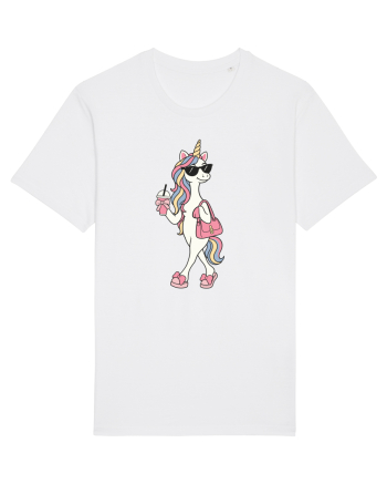 Stylish Unicorn with Sunglasses and Rainbow Hair Pretty Cute White
