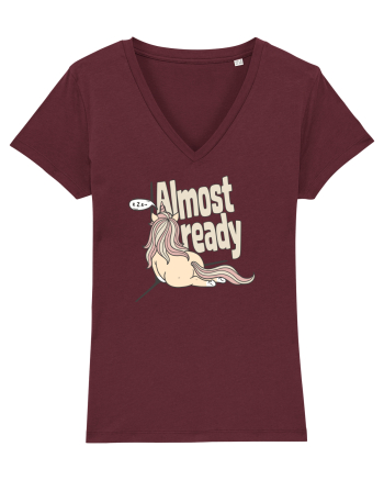 Funny Lazy Unicorn Almost Ready Tired Morning Sarcastic Joke Burgundy