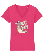 Funny Lazy Unicorn Almost Ready Tired Morning Sarcastic Joke Tricou mânecă scurtă guler V Damă Evoker
