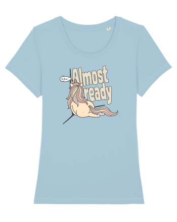 Funny Lazy Unicorn Almost Ready Tired Morning Sarcastic Joke Sky Blue