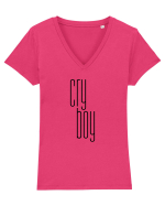 Cry boy (negru) Tricou mânecă scurtă guler V Damă Evoker