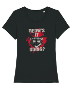 Meow It's Going? Tricou mânecă scurtă guler larg fitted Damă Expresser