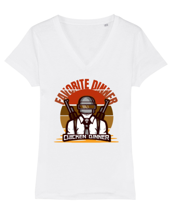 Tricou pentru Gameri PubG. Favorite Dinner Chicken Dinner  White