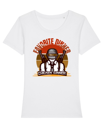 Tricou pentru Gameri PubG. Favorite Dinner Chicken Dinner  White