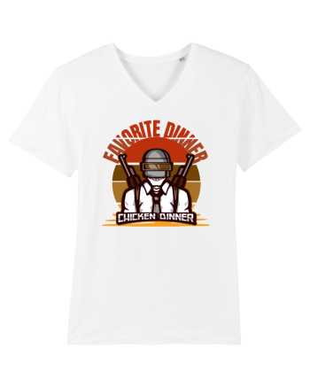 Tricou pentru Gameri PubG. Favorite Dinner Chicken Dinner  White