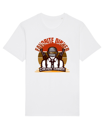 Tricou pentru Gameri PubG. Favorite Dinner Chicken Dinner  White