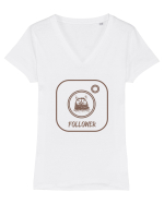 Cat - Follower ! Tricou mânecă scurtă guler V Damă Evoker