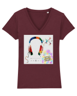 Tricou headphones colorful Tricou mânecă scurtă guler V Damă Evoker