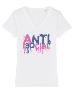 anti social antisocial Tricou mânecă scurtă guler V Damă Evoker