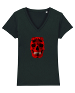 Craniu roșu - skull red 04 Tricou mânecă scurtă guler V Damă Evoker